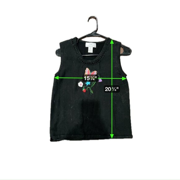 Lisa International Black Embroidered Butterfly Tank Top Size M Casual Relaxed - Picture 6 of 9